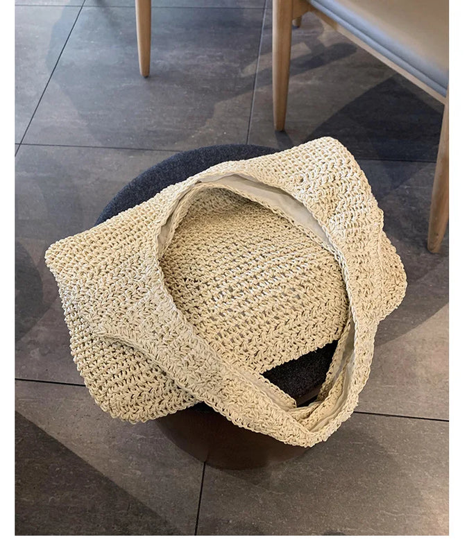 Vintage Woven Straw Beach Bag Shoulder Handbags Large Capacity Summer Tote