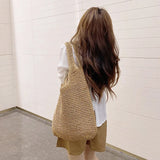 Vintage Woven Straw Beach Bag Shoulder Handbags Large Capacity Summer Tote