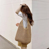 Vintage Woven Straw Beach Bag Shoulder Handbags Large Capacity Summer Tote