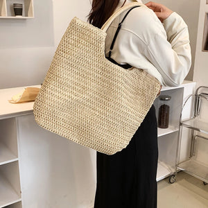 Straw Beach Women Shoulder Bag Woven Boho Summer Tote Shopper Bag