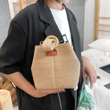 Straw Bucket Bag Women Hand-woven Handbag Beach Chain Shoulder Bag