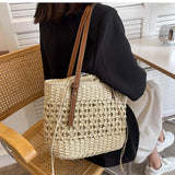 Straw Handbag Summer Bucket Handwoven Purse Tote Handle Bohemian Women Woven Bag
