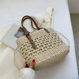 Straw Handbag Summer Bucket Handwoven Purse Tote Handle Bohemian Women Woven Bag