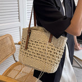 Straw Handbag Summer Bucket Handwoven Purse Tote Handle Bohemian Women Woven Bag