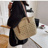 Straw Handbag Summer Bucket Handwoven Purse Tote Handle Bohemian Women Woven Bag