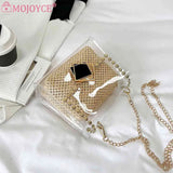 Straw Shoulder Bag Rivet Chain Purse Clear Women Travel Crossbody Bags