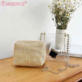 Straw Shoulder Bag Rivet Chain Purse Clear Women Travel Crossbody Bags