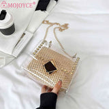 Straw Shoulder Bag Rivet Chain Purse Clear Women Travel Crossbody Bags