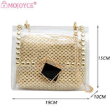 Straw Shoulder Bag Rivet Chain Purse Clear Women Travel Crossbody Bags