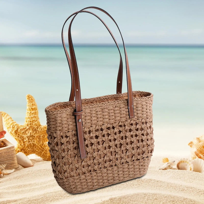Bohemian Straw Shoulder Bag Large Capacity Woven Handbag for Vacation Travel