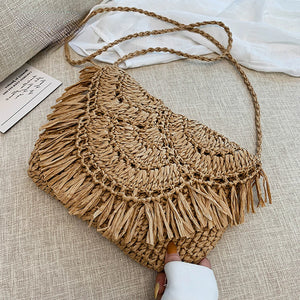Woven Raffia Straw Shoulder Bag for Women Beach Shopping Crossbody Tote