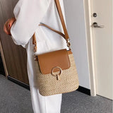 Straw Shoulder Messenger Bag Woven Bucket Bag Summer Beach Female Handbag