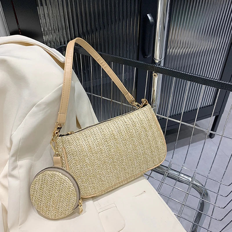 Woven Straw Armpit Shoulder Bags 2 pcs/set