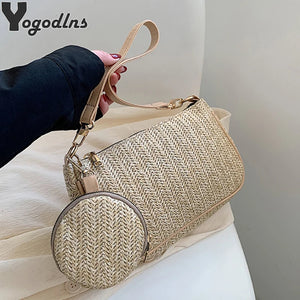 Woven Straw Armpit Shoulder Bags 2 pcs/set