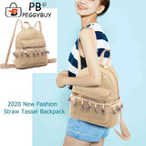 Straw Women Backpack Weave Tassel Beach Shoulder Schoolbag