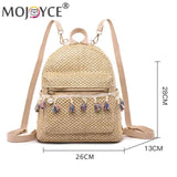 Straw Women Backpack Weave Tassel Shoulder Schoolbag Ladies Rucksack Mini Backpa