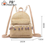 Straw Women Backpack Weave Tassel Beach Shoulder Schoolbag