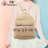 Straw Women Backpack Weave Tassel Beach Shoulder Schoolbag