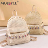 Straw Women Backpack Weave Tassel Shoulder Schoolbag Ladies Rucksack Mini Backpa