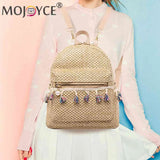 Straw Women Backpack Weave Tassel Shoulder Schoolbag Ladies Rucksack Mini Backpa