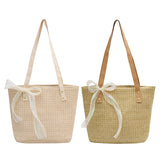 Straw Women Handbag Large-capacity Weave Lace Bow Shoulder Bag