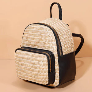 Straw Women Shoulder Bag Backpack Hand-Woven Female Beach Purse