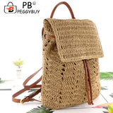 Straw Women Shoulder Bag Backpack Hand-Woven Beach Purse