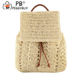 Straw Women Shoulder Bag Backpack Hand-Woven Beach Purse