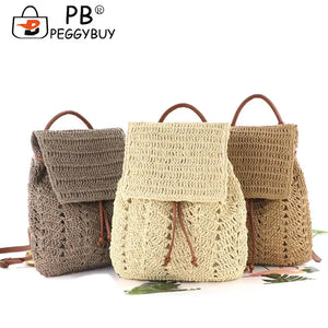 Straw Women Shoulder Bag Backpack Hand-Woven Beach Purse