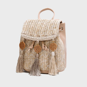 Straw Women Shoulder Bag Backpack Hand-Woven Female Beach Holiday Purse