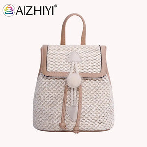 Hand-Woven Straw Women Shoulder Bag Backpack