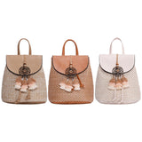Straw Women Shoulder Bag Backpack Hand-Woven Female