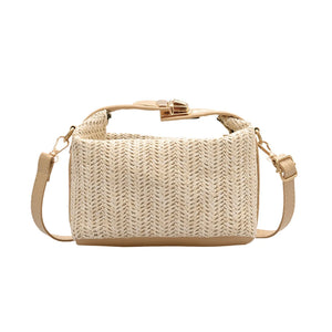 Straw Women Shoulder Bag PU Splicing Casual Messenger Pouch