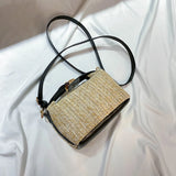Straw Women Shoulder Bag PU Splicing Casual Messenger Pouch