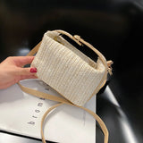 Straw Women Shoulder Bag PU Splicing Casual Messenger Pouch