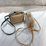 Straw Women Shoulder Bag PU Splicing Casual Messenger Pouch
