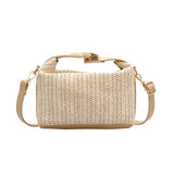 Straw Women Shoulder Bag PU Splicing Casual Messenger Pouch
