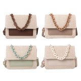 Straw Women Shoulder Messenger Bag Handbag Woven Female Acrylic Chain PU Small S