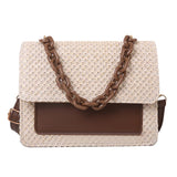 Straw Women Shoulder Messenger Bag Handbag Woven Female Acrylic Chain PU Small S