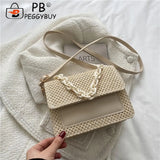 Straw Women Shoulder Messenger Bag Acrylic Chain for Shopping Leisure