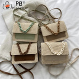 Straw Women Shoulder Messenger Bag Acrylic Chain for Shopping Leisure