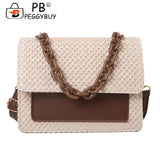 Straw Women Shoulder Messenger Bag Acrylic Chain for Shopping Leisure