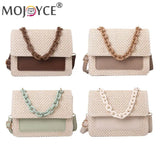 Straw Women Shoulder Messenger Bag with Acrylic Chain for Shopping