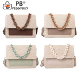 Straw Women Shoulder Messenger Bag Acrylic Chain for Shopping Leisure