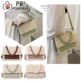 Straw Women Shoulder Messenger Bag Acrylic Chain for Shopping Leisure