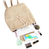 Straw Woven Backpack Ladies Shoulder Bag Light Brown