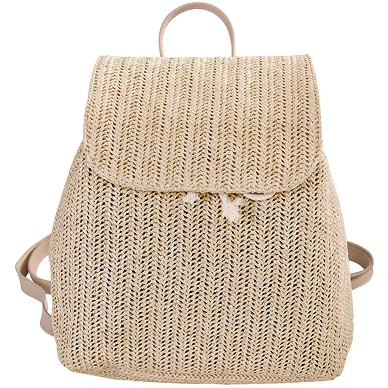 Straw Woven Backpack Ladies Shoulder Bag Light Brown
