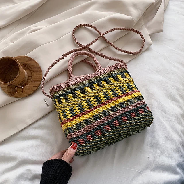 Colorful Straw Woven Handbag Crossbody Bag for Women