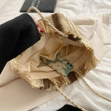 Stripes Straw Woven Shoulder Bag Summer Beach Travel Women Totes