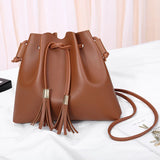 Tassel Bucket Bag Small Handbag PU Leather Shoulder Crossbody